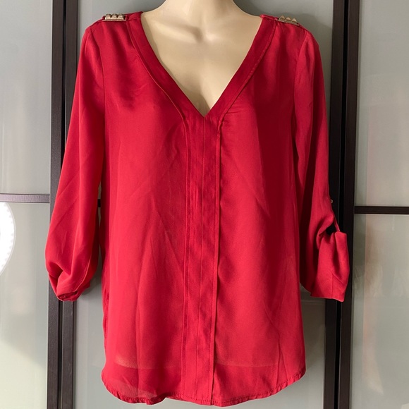 (2 for $20) Costa Blanca Red v-neck long sleeve blouse - Picture 1 of 9